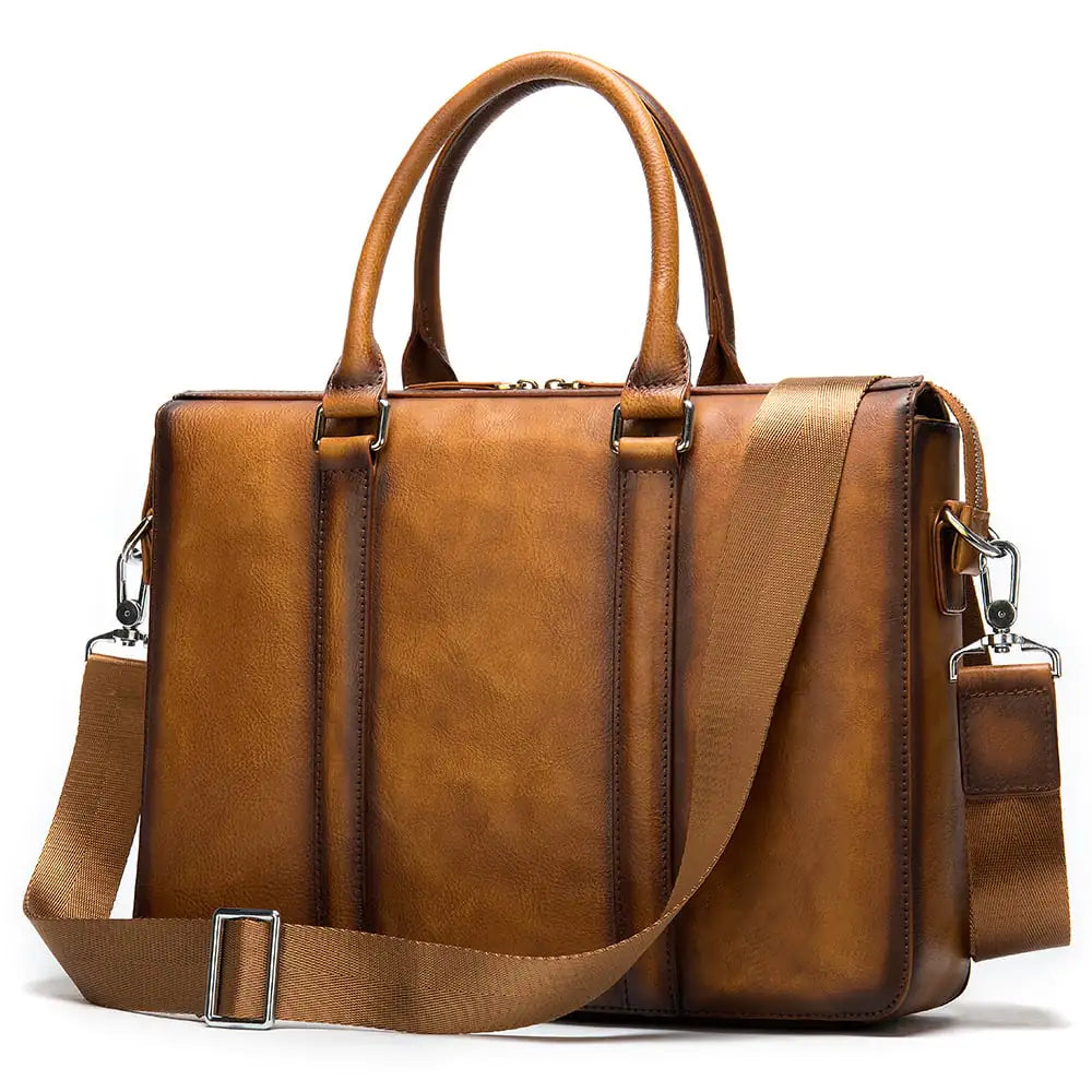 Men's Solid Color Leather Briefcase