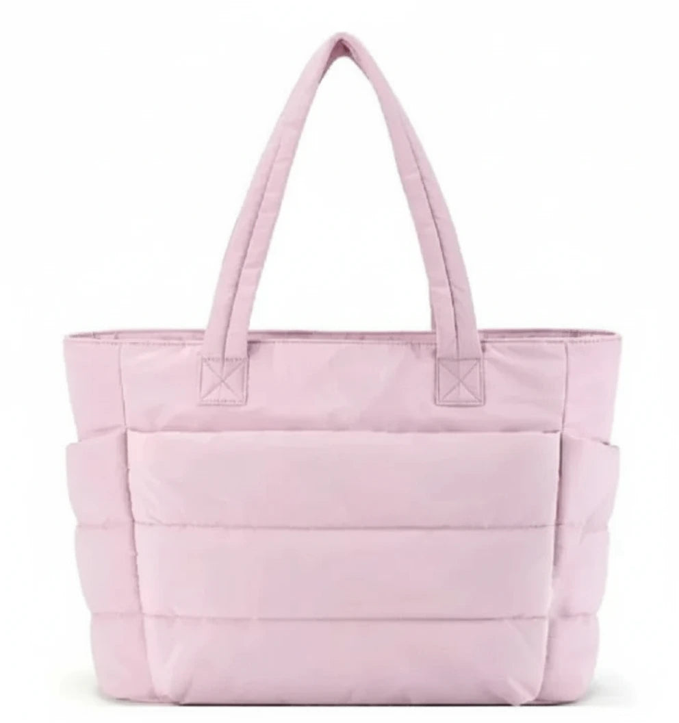 Pink tote bag with dimensions 35x16x43cm on a white background