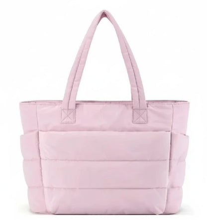 Pink tote bag with dimensions 35x16x43cm on a white background