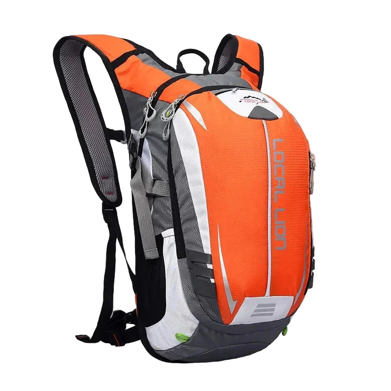 Orange and gray backpack with 'LOCAL LION' branding on a white background