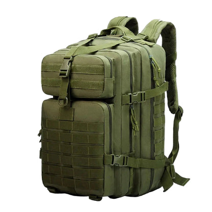 Green tactical backpack on a white background