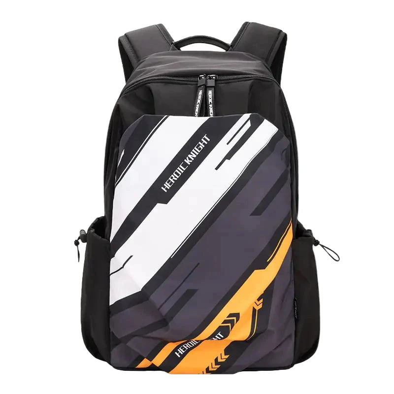 Black backpack with geometric design and 'HERCULES' branding on a white background