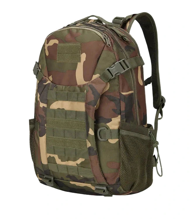 Camouflage backpack on a white background