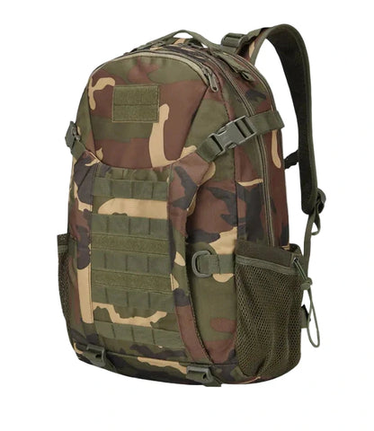Camouflage backpack on a white background