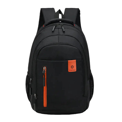 Black backpack with orange accents on a white background