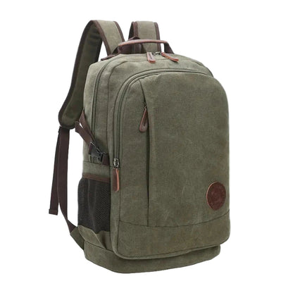 Green backpack with brown accents on a white background