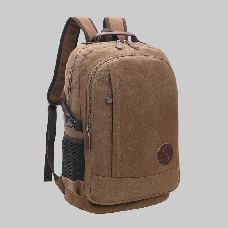 Brown backpack on a white background