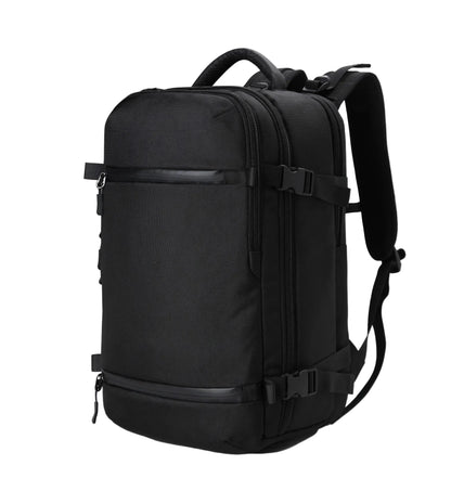 Black backpack on a white background