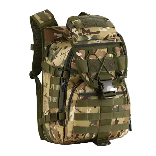Camouflage backpack on a white background