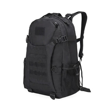 Black tactical backpack on a white background