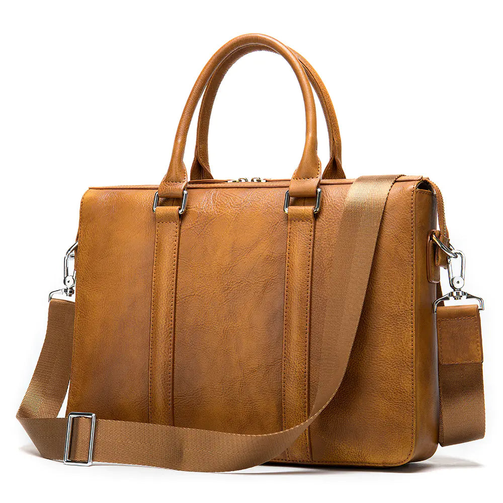 Men's Solid Color Leather Briefcase