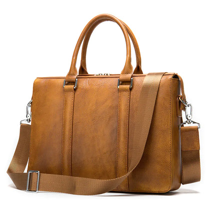 Men's Solid Color Leather Briefcase