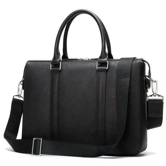 Men's Solid Color Leather Briefcase