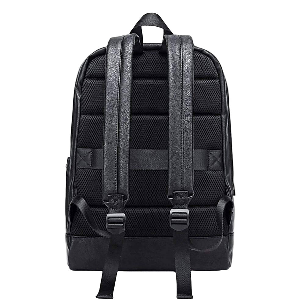 Black backpack with straps on a white background