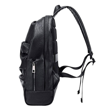 Black leather backpack on a white background