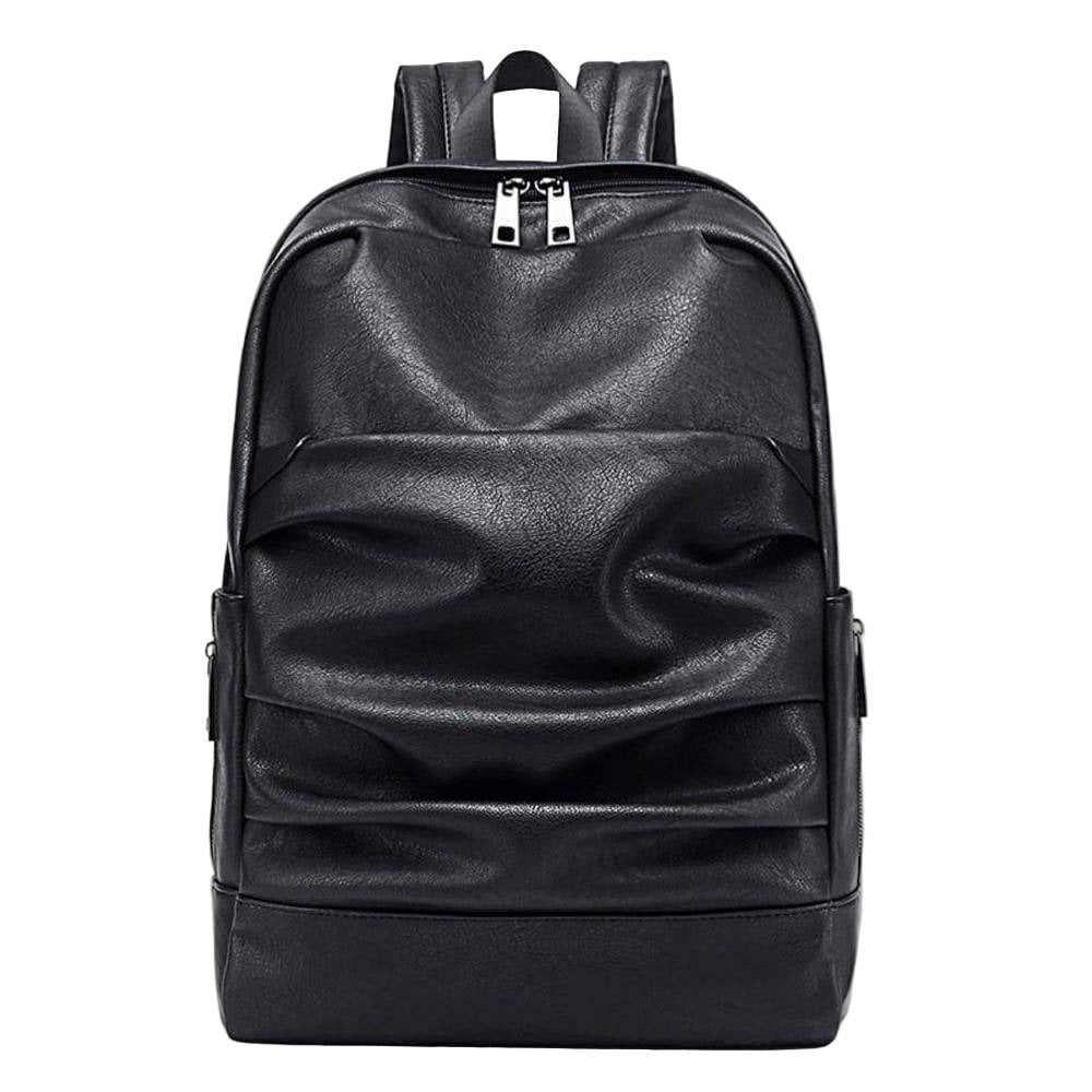 Black leather backpack on a white background