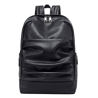 Black leather backpack on a white background