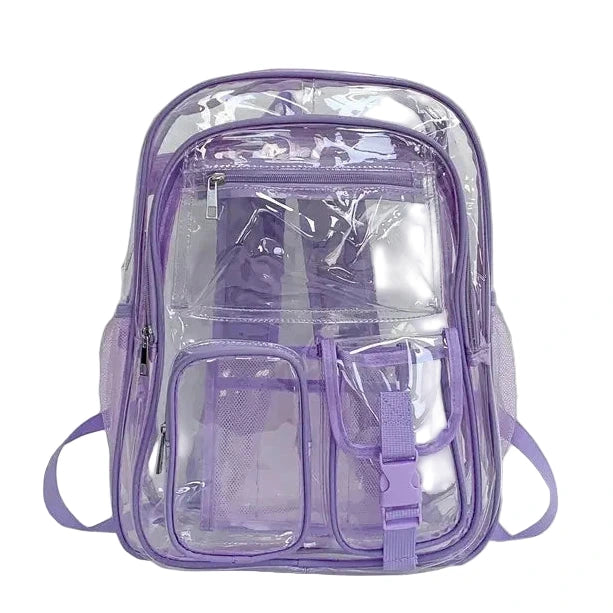 Purple clear backpack on a white background