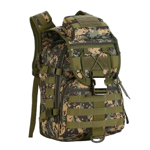 Camouflage backpack on a white background