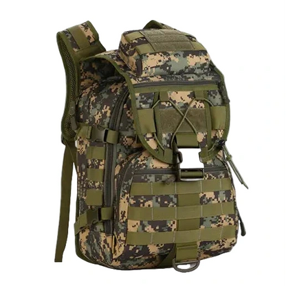 Camouflage backpack on a white background
